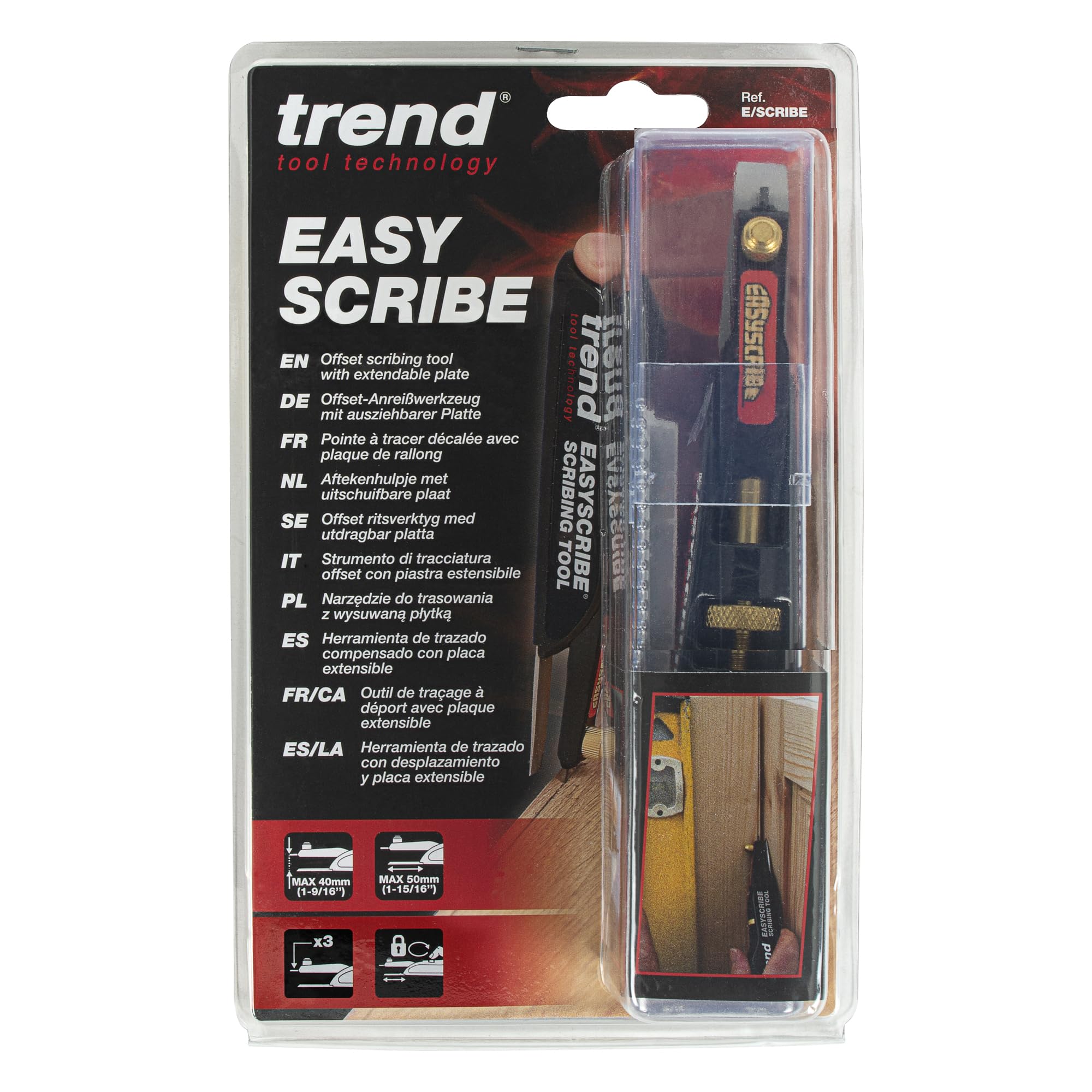 Trend EasyScribe Scribing Tool - Versatile and Accurate Scribing Solution for Carpenters, Joiners, Tilers, Kitchen and Shop Fitters, E/SCRIBE, Black, 1 Count (Pack of 1)
