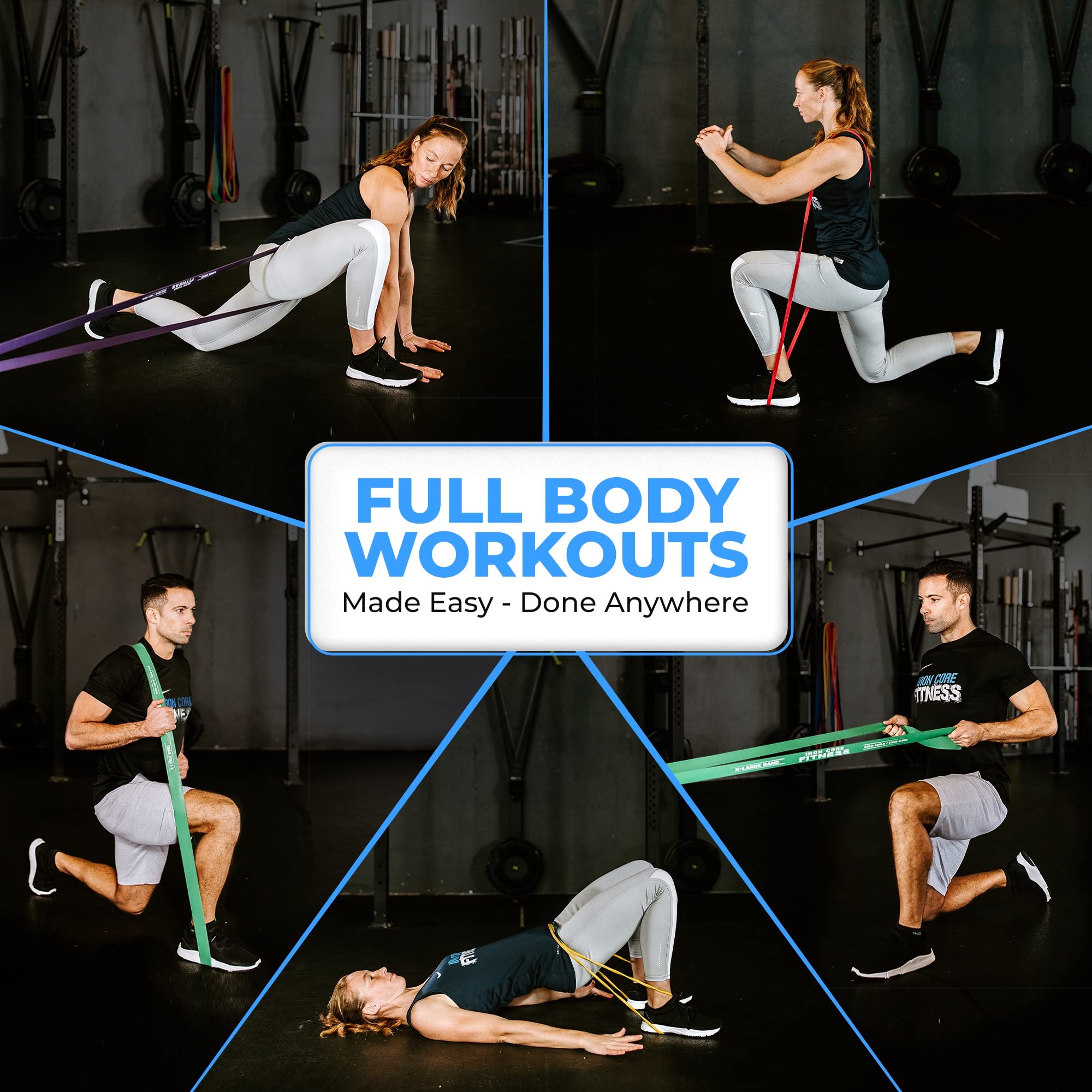 Iron Core Fitness 5 Pull Up Assistance Bands Set of Long Resistance Bands. Gym Quality Pack Of Heavy Medium Light Exercise Bands For Strength, Power,