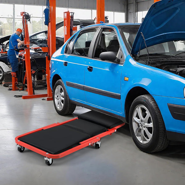 COSTWAY 2-in-1 Folding Car Creeper and Seat, 37Inch Padded Mechanics Creeper Stool with 6 Rotatable Wheels, Rolling Garage Work Crawler Board Bench, Maximum Load 150 KG