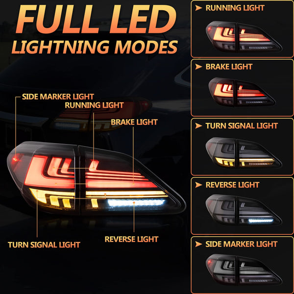 VLAND Motor LED Rear Lights compatible with RX270, RX330, RX350 F Sport, RX400h, RX450h, RX450hl 2010-2015, w/Amber Sequential Indicator, Driver & Passenger Side - Clear