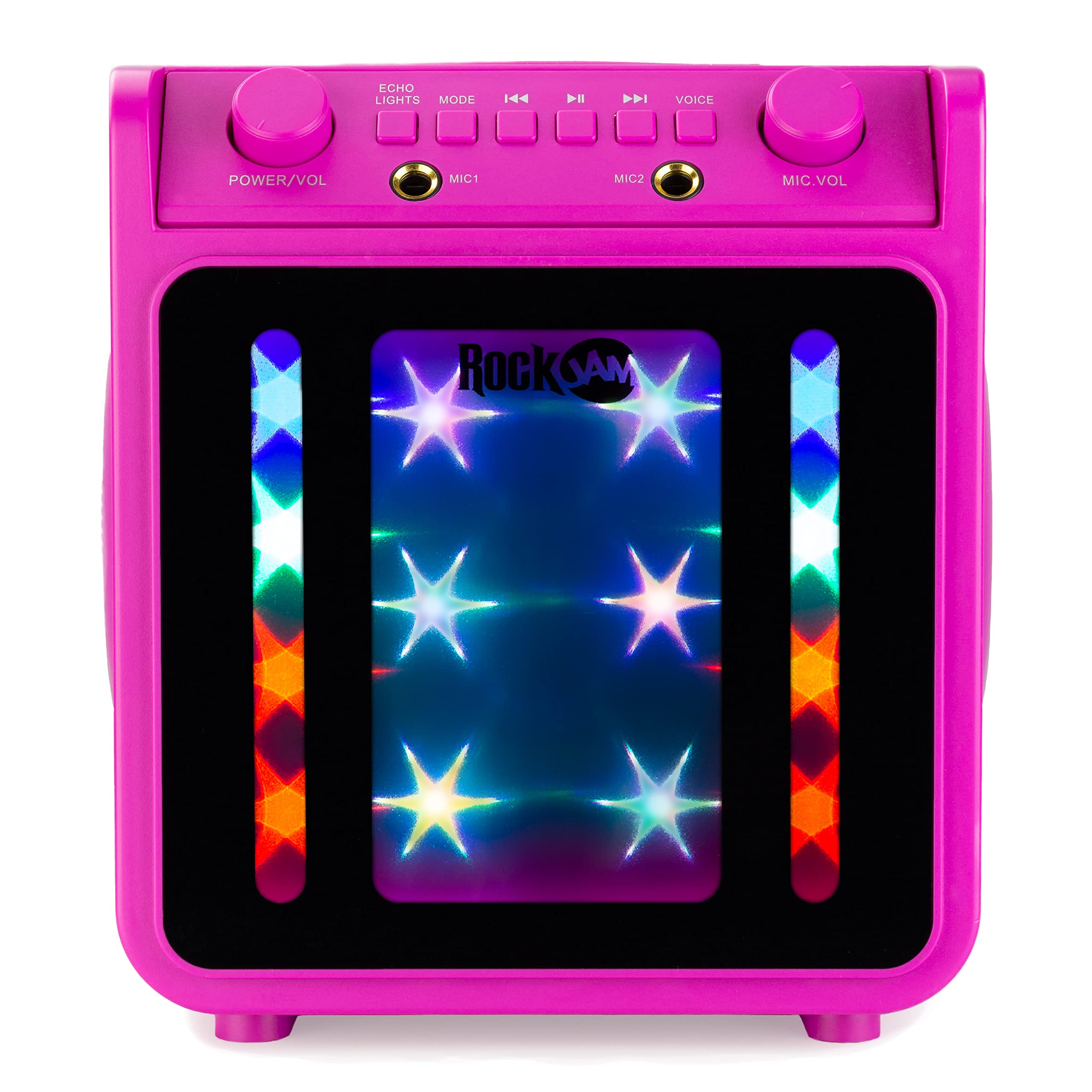 RockJam 10-Watt Rechargeable Bluetooth Karaoke Machine with Two Mics, Lightshow & Voice Effects