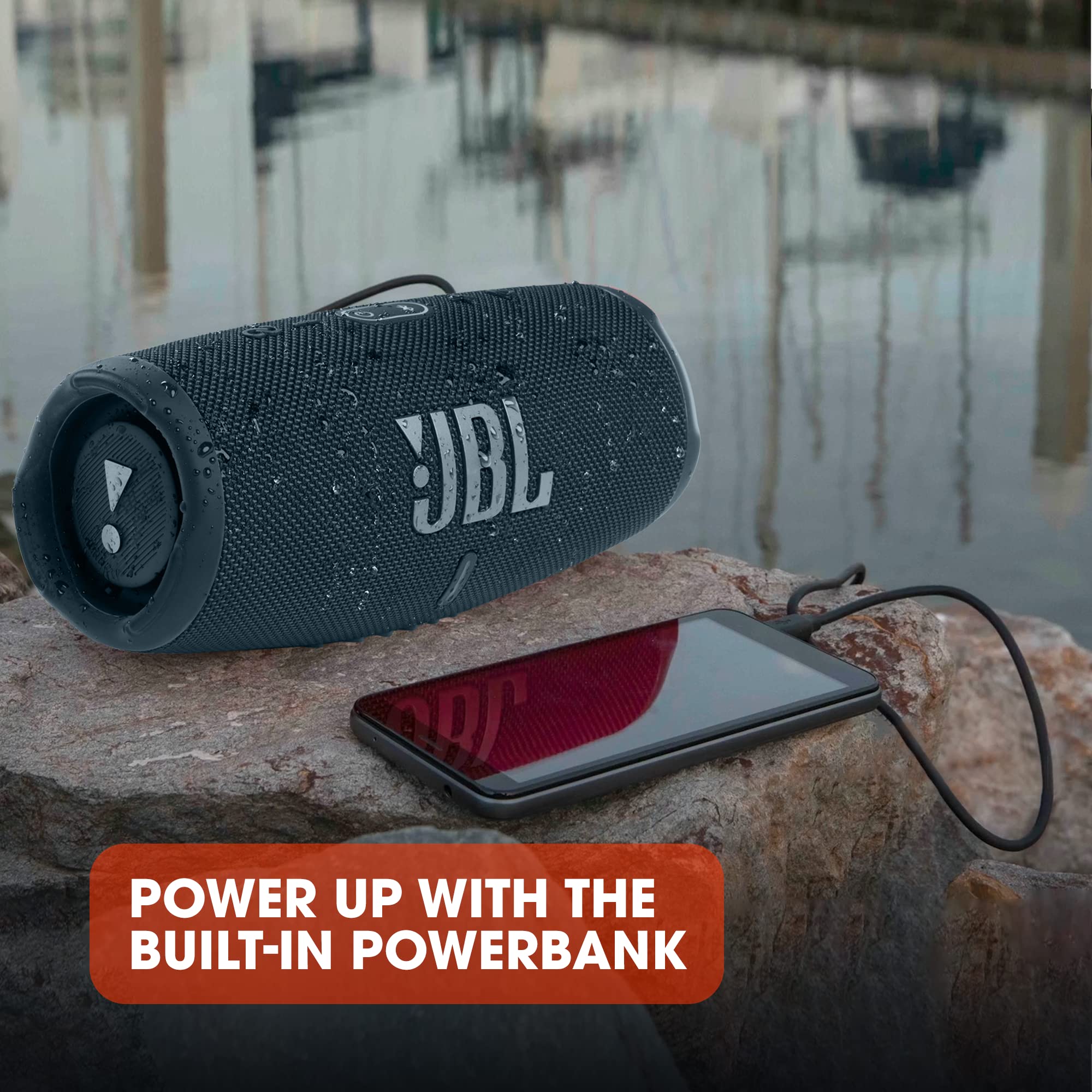 JBL Charge 5 Portable Bluetooth Speaker with Deep Bass, IP67 Waterproof and Dustproof, 20 Hours of Playtime, Built-In Powerbank, Black