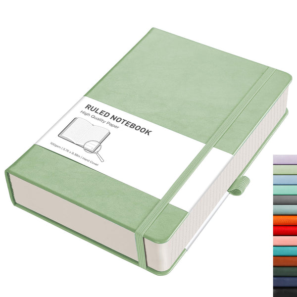 RETTACY Lined Journal Notebook - A5 Note Book Hardcover Thick Notepad 320 Numbered Pages for Writing,100gsm Lined Paper, Leather Hardcover, for Women Men Work Office School,14.5 x 21cm - Black