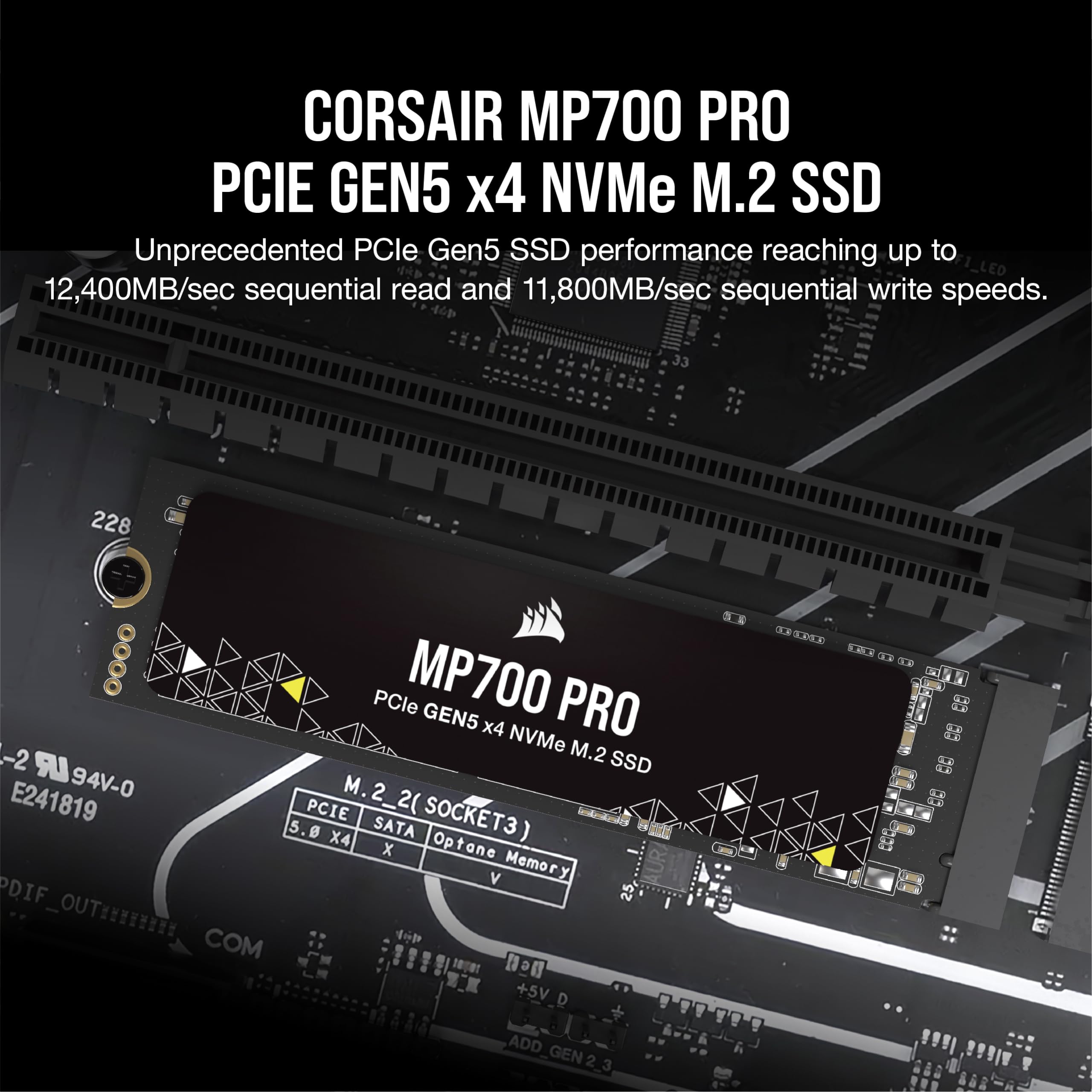 Corsair MP700 PRO 2TB M.2 PCIe Gen5 x4 NVMe 2.0 SSD – M.2 2280 – Up to 12,400MB/sec Sequential Read – High-Density TLC NAND – Black
