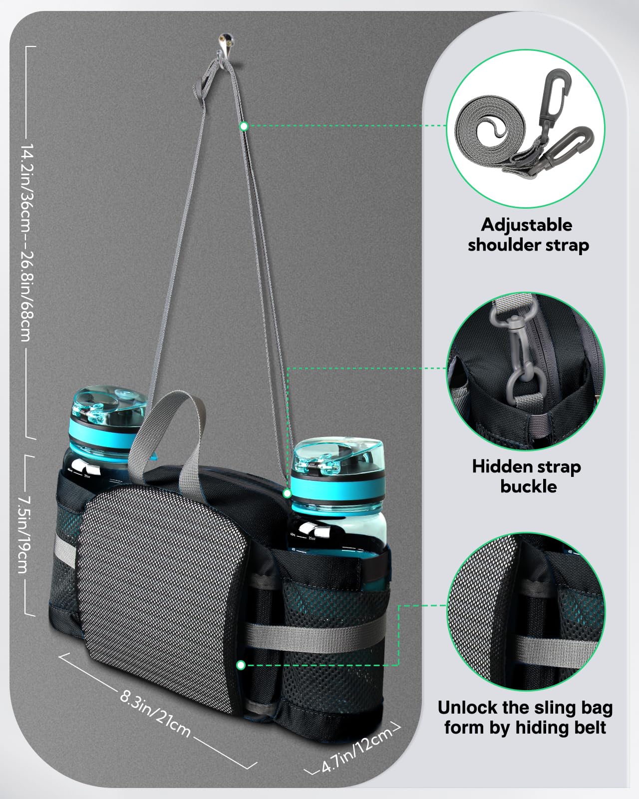 Waterfly Hiking Waist Pack Bum Bag Waist Bag with Bottle Holder Running Bag for Camping Climbing Travel Cycling and Dog Walking