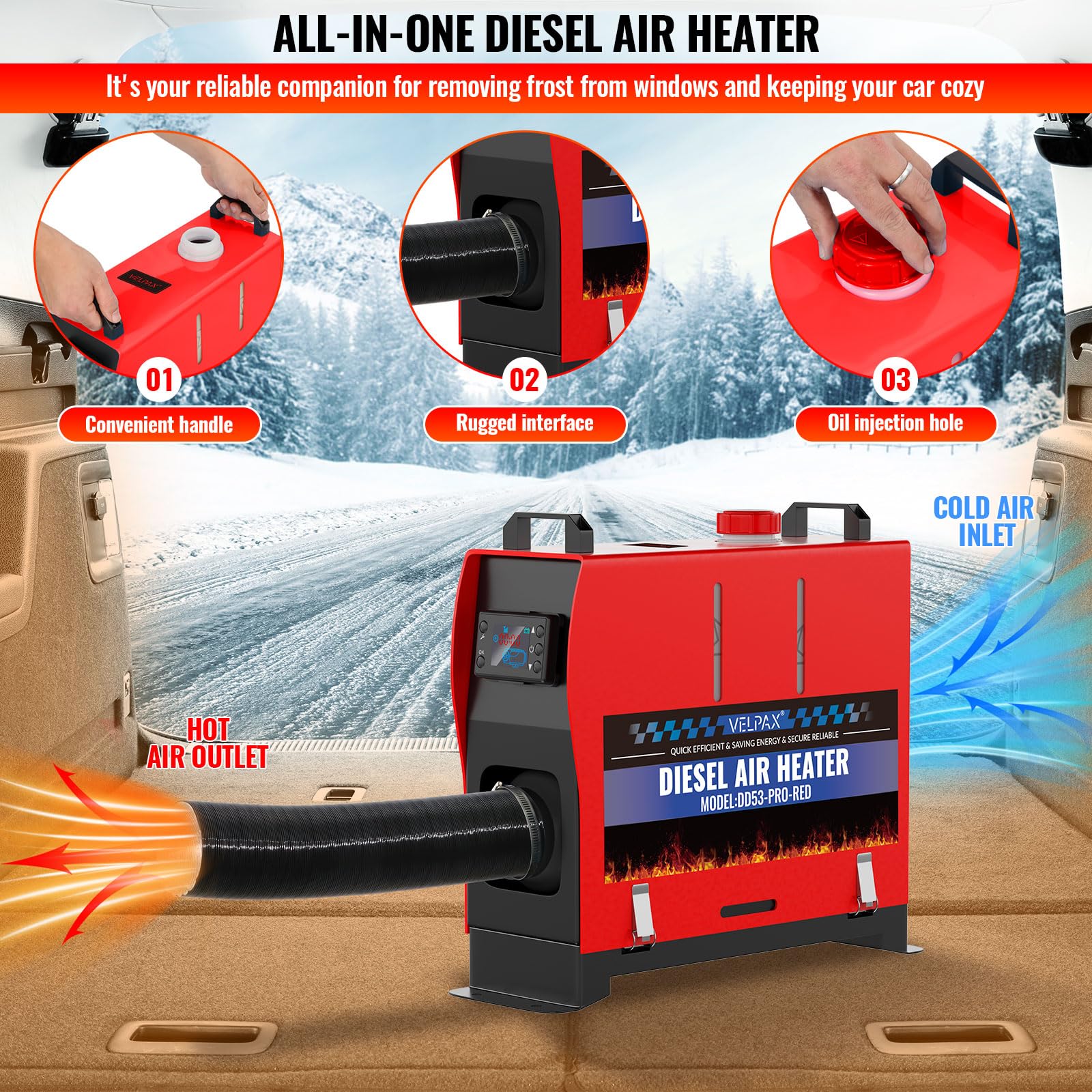 VELPAX 12V 8KW Diesel Air Heater, All in One Truck Heater, Portable Diesel Heater with Remote Control LCD Monitor and Silencer for Car Trucks Bus RV and Trailer