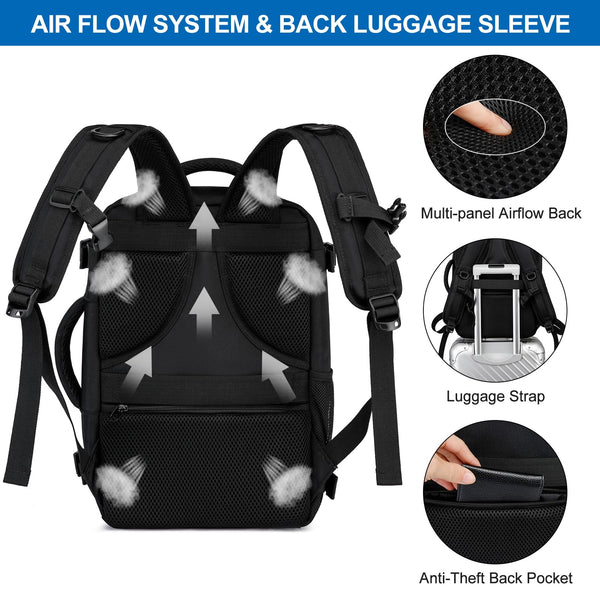 Cabin Bags 40x20x25 for Ryanair Underseat 20L Small Travel Hand Luggage Backpack Carry-ons Bag Cabin Size for Airplanes Flight Bag Travel Rucksack Fit 14 Inch Laptop with USB Charging Port-Black