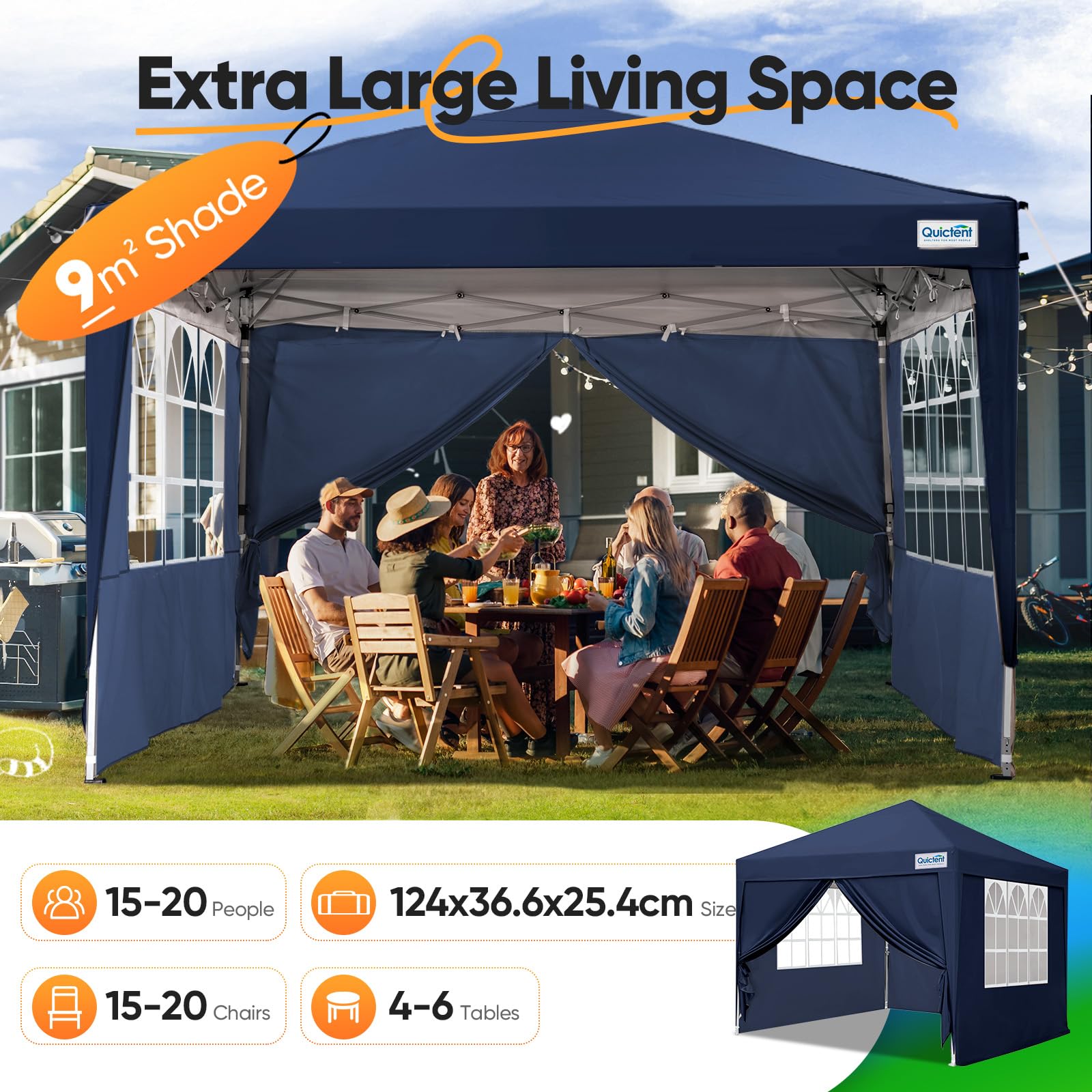 Quictent Pop Up Canopy Gazebo with Removable Sidewalls, Adjustable Height Event Shelter, 3x3m (10x10ft) Portable Tent for Garden Party, Camping, White