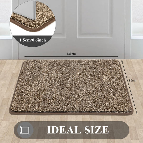Pauwer Doormat Non Slip Indoor Barrier Mats Rubber Backing Super Absorbent Entrance Rug Durable Inside Dirt Trapper Mats(80X120cm, Brown)