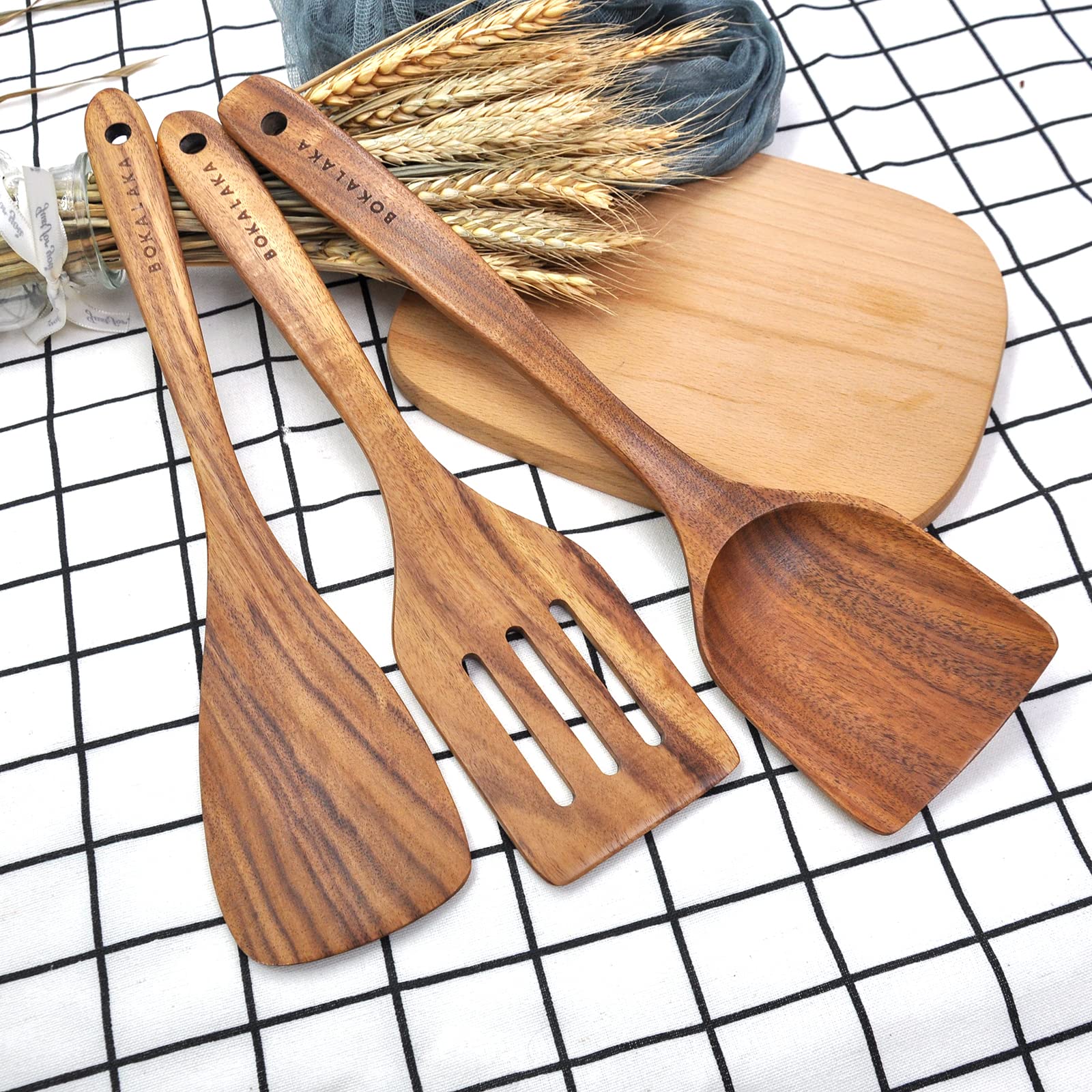 11 Pcs Wooden Kitchen Utensils Set - Wooden Spoons, Spatulas for Cooking