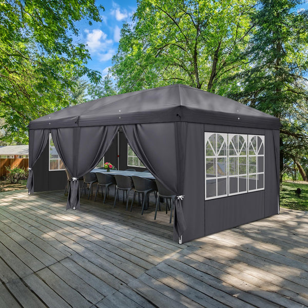 Bonnlo Pop Up Gazebo with Sides 3m x 3m, Easy Setup Instant Outdoor Canopy, Folding Garden Gazebo, Party Tent Grey