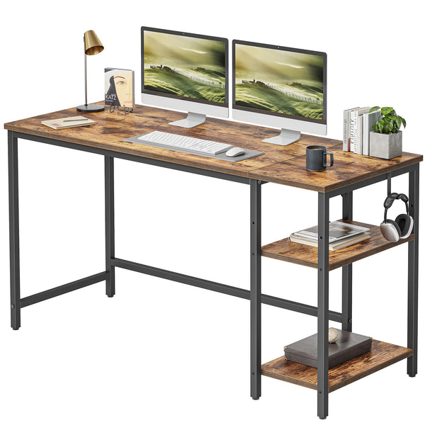 CubiCubi Computer Desk with Monitor Stand and Storage Shelves, 120cm Home Office Desk Study Writing Table, White