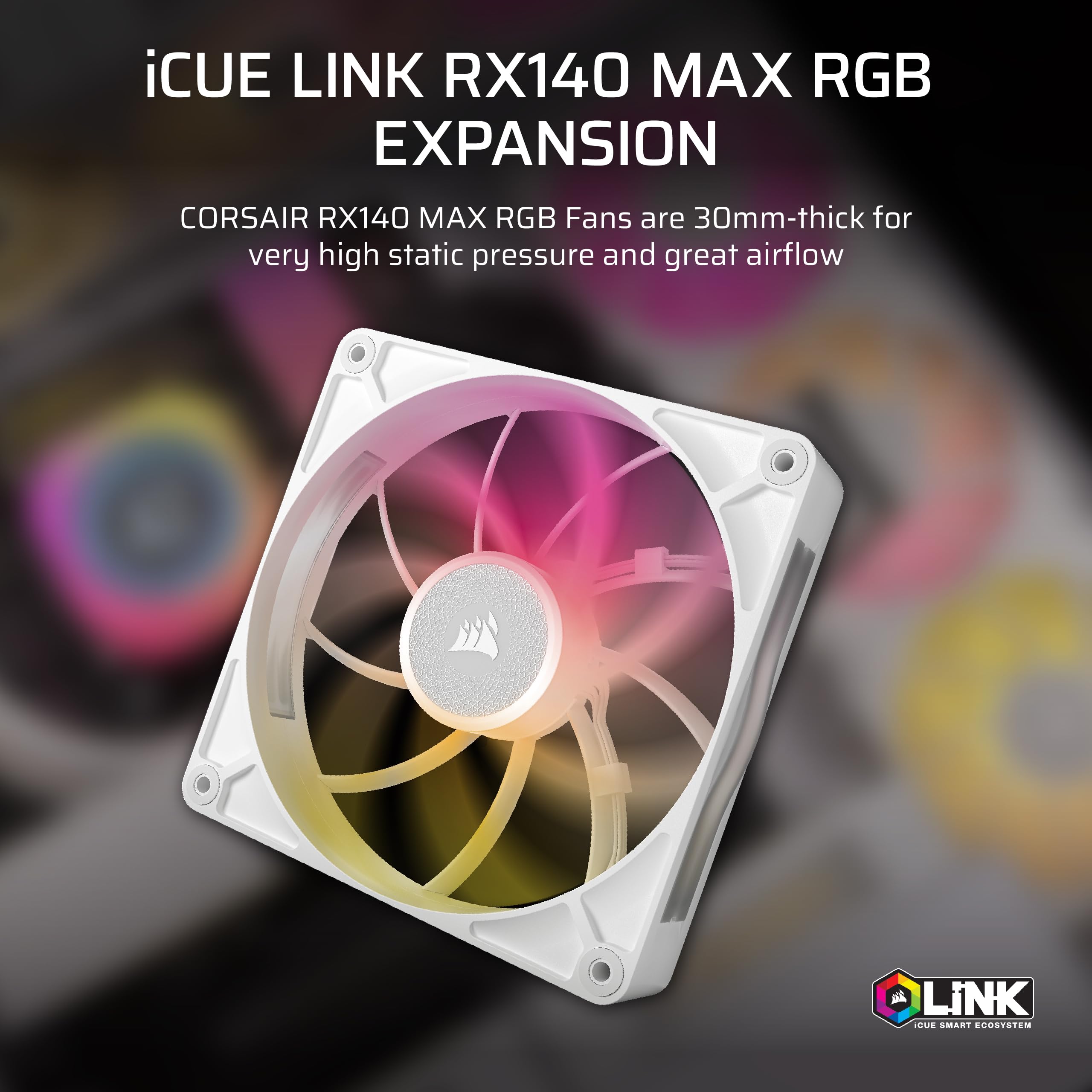 CORSAIR iCUE LINK RX120 MAX RGB 120mm PWM Thick Fans with iCUE LINK System Hub – High-Static Pressure – Magnetic Dome Bearing – Triple Pack – White