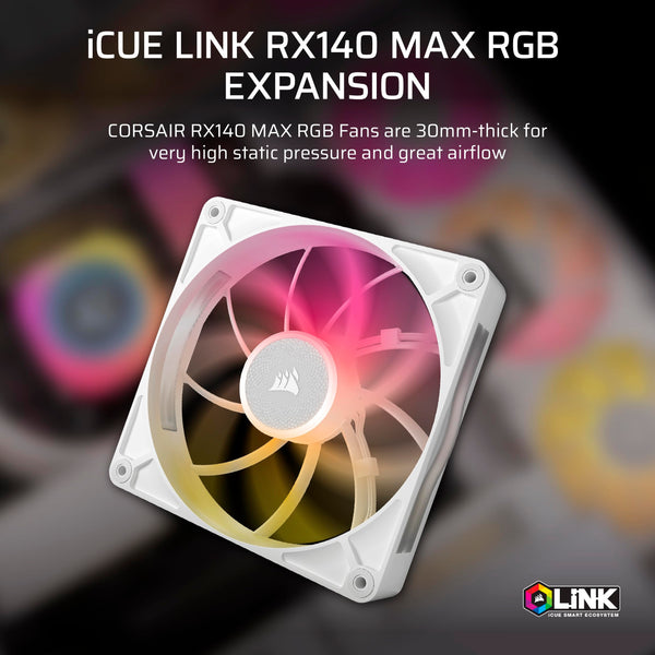 CORSAIR iCUE LINK RX120 MAX RGB 120mm PWM Thick Fans with iCUE LINK System Hub – High-Static Pressure – Magnetic Dome Bearing – Triple Pack – White
