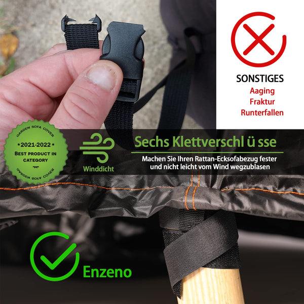 Enzeno Garden V-Shape Furniture Cover Waterproof, 420D Heavy Duty Oxford Fabric Outdoor Rattan Corner Sofa Cover with Waterproof Tape (255 * 255 *