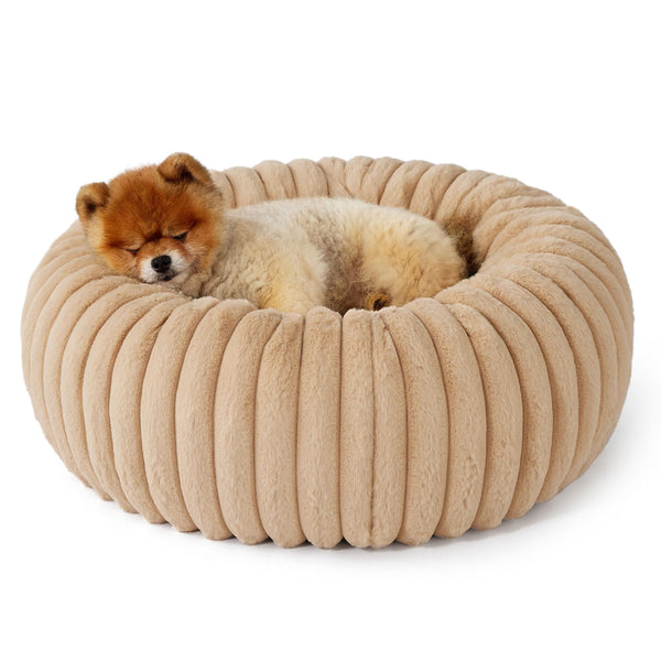 Bedsure Cat Bed for Indoor Cats - 51x51x15 cm Fluffy Cat Donut Bed with Corduroy Fleece & Anti Slip Bottom, Puppy Kitten Beds Washable with Removable Cover, Dark Grey
