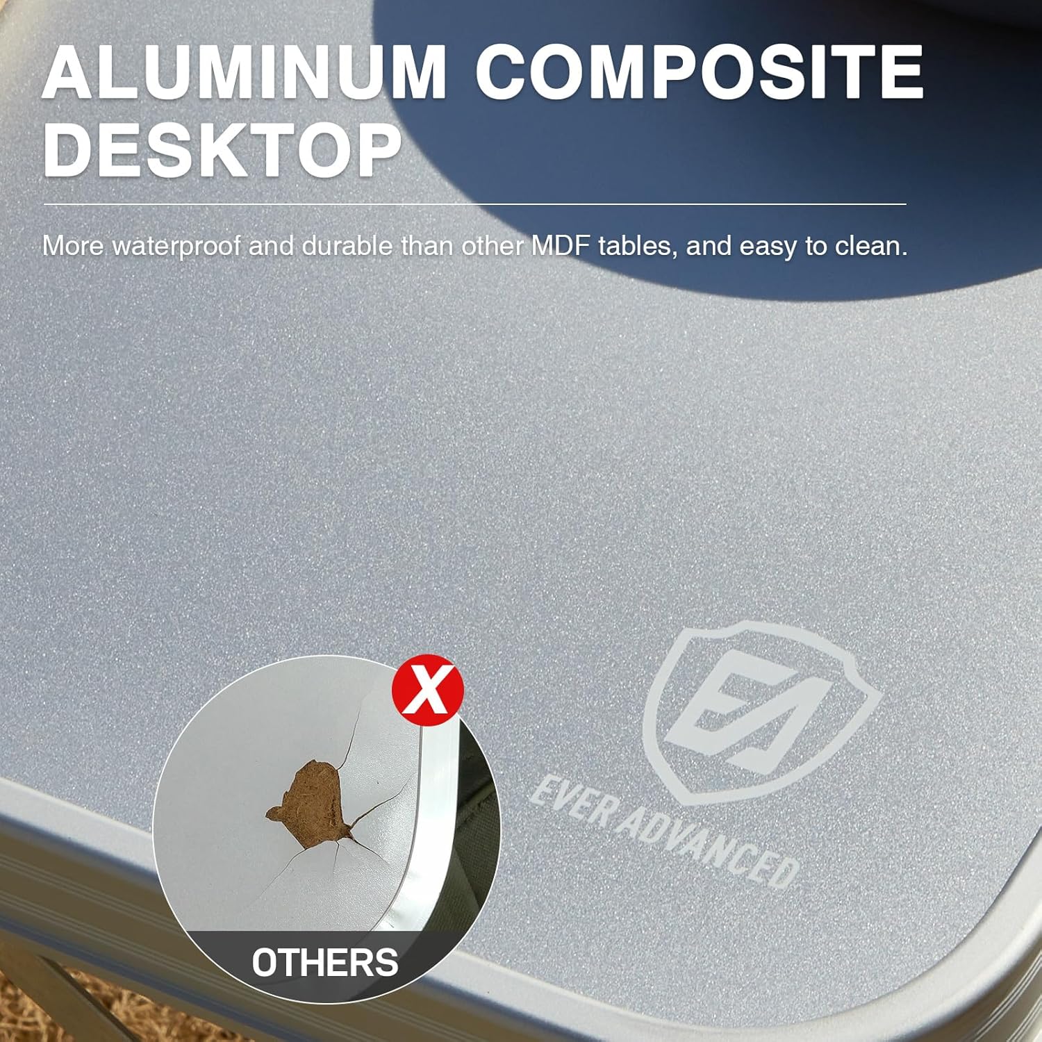 EVER ADVANCED Folding Table Camping 4ft with Storage, Aluminum Composite Desktop, Foldable Table with Adjustable Legs, Fold up Table Picnic Outdoor Fold away Table