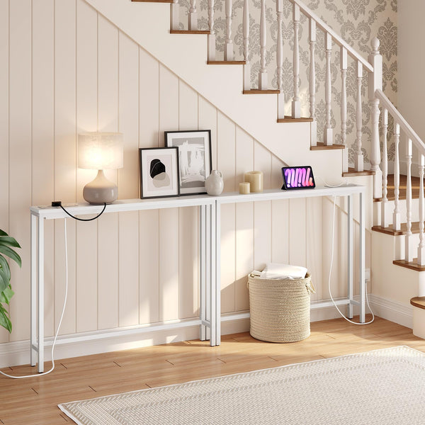HOOBRO Slim Console Table with Charging Station, Hallway Table with USB Ports and Power Outlets, 100 cm Long, Narrow Behind Sofa Table, for Entryway,