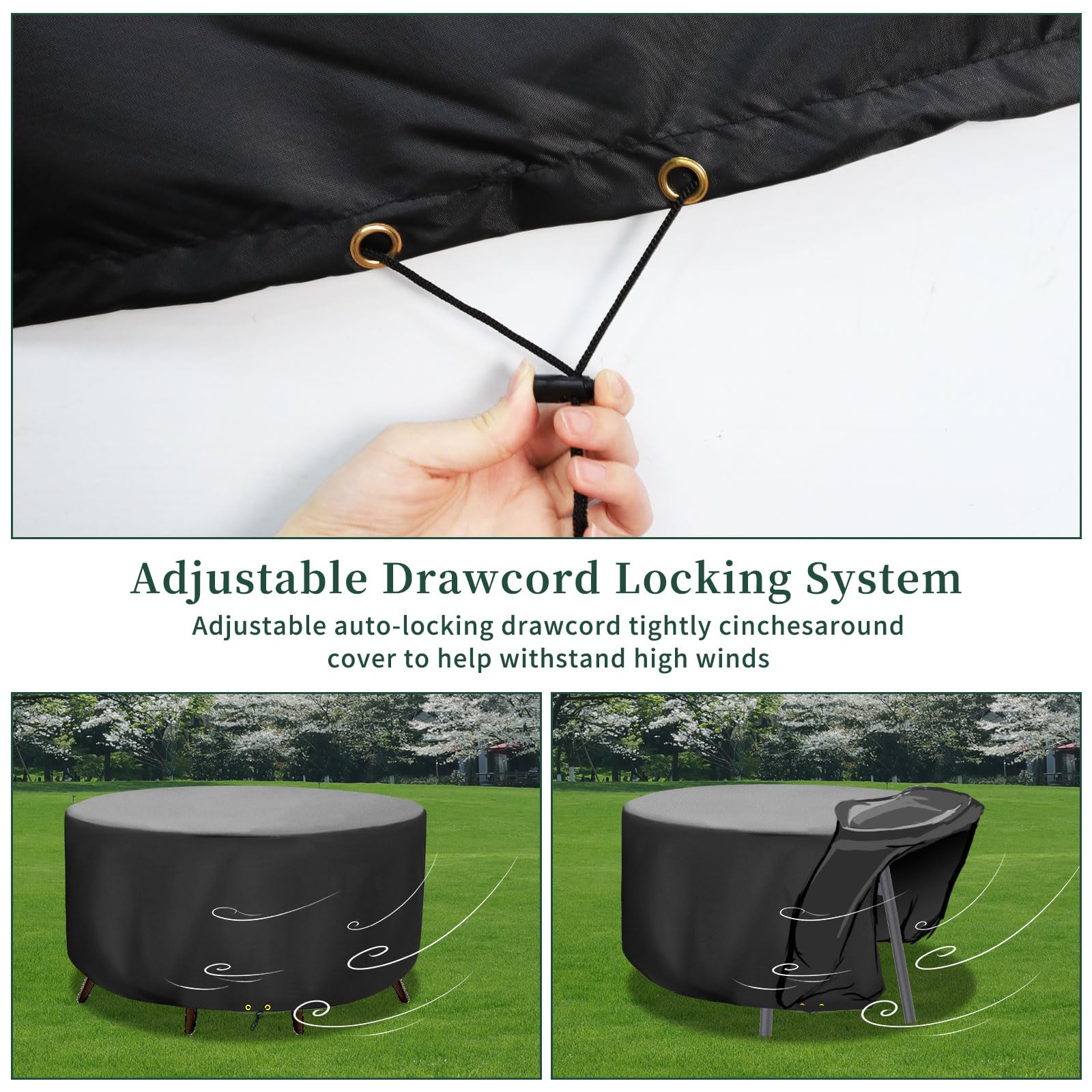 Funshot Round Garden Furniture Covers Waterproof, ?300x90cm Extra Large Garden Table Cover Round 420D Oxford Fabric Outdoor Circular Patio Table Set