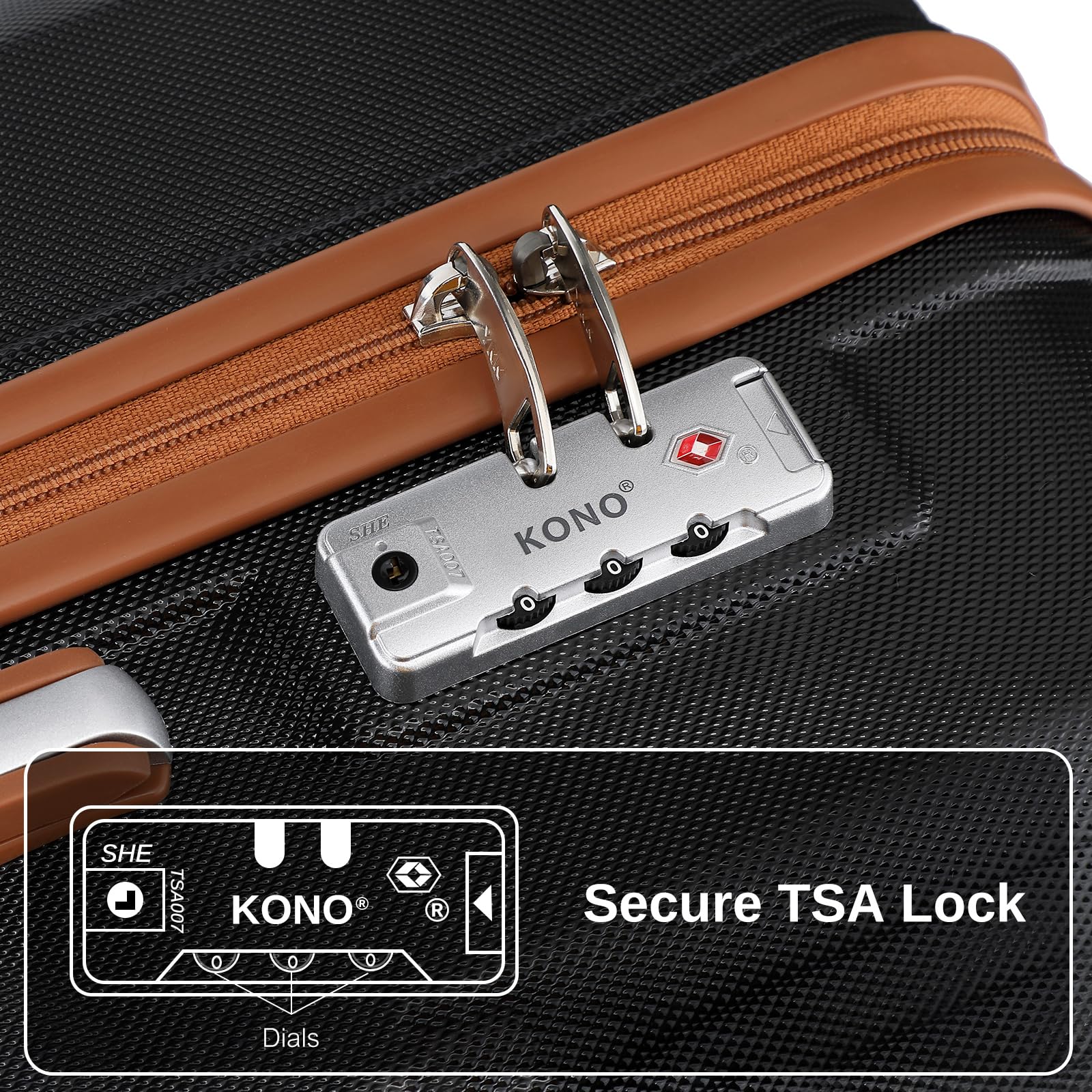 Kono Travel Luggage Sets of 6 Piece Lightweight ABS Hard Shell Trolley Case with TSA Combination Lock 20" 24" 28" Suitcase + 12" Beauty Case + Duffel Bag & Toiletry Bag (Cream White)