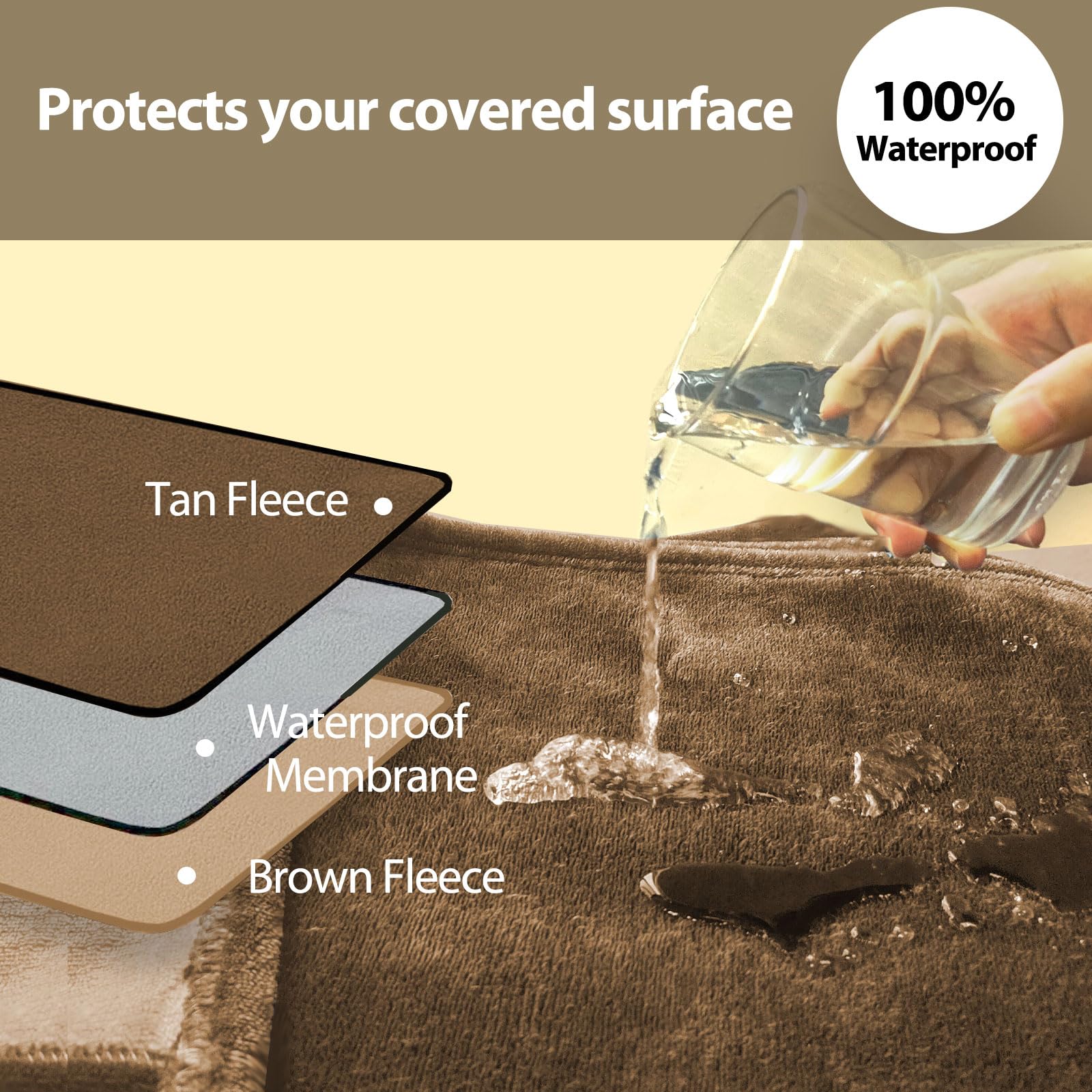 YISURE Waterproof Splash Blanket for Couples, Leakproof Squirt Love Blanket for Bed Intimacy, Waterproof Taupe King Size 90x80 (Brown/Tan)