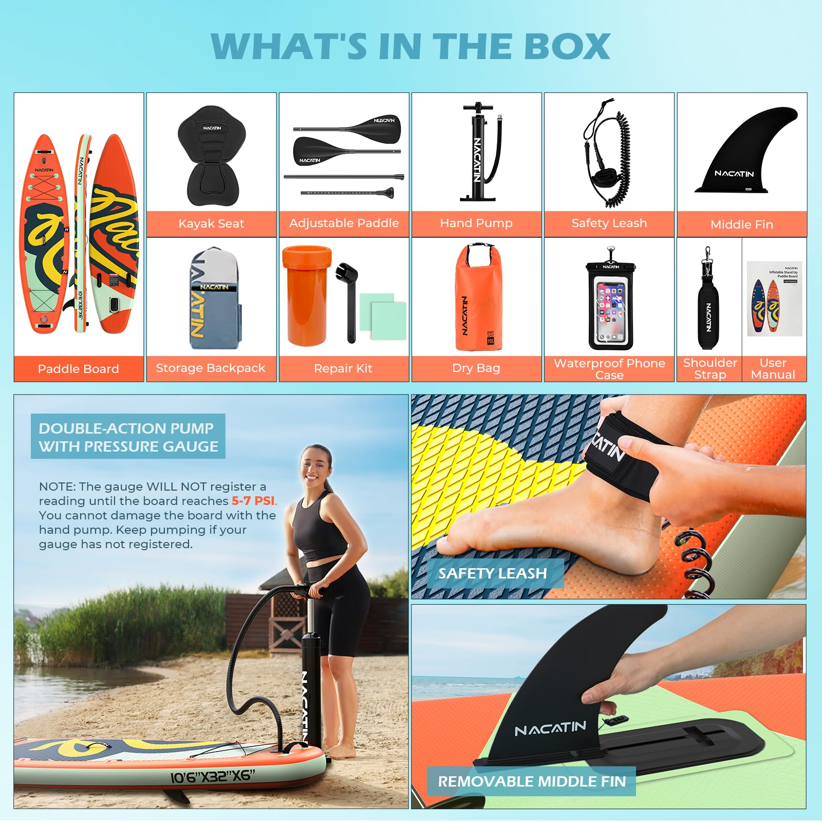 10'6" Inflatable Stand Up Paddle Board with Kayak Conversion Kit, Complete SUP Set Paddle Boards for Adults, with Single/Double Paddle, Kayak Seat, Backpack and More Accessories