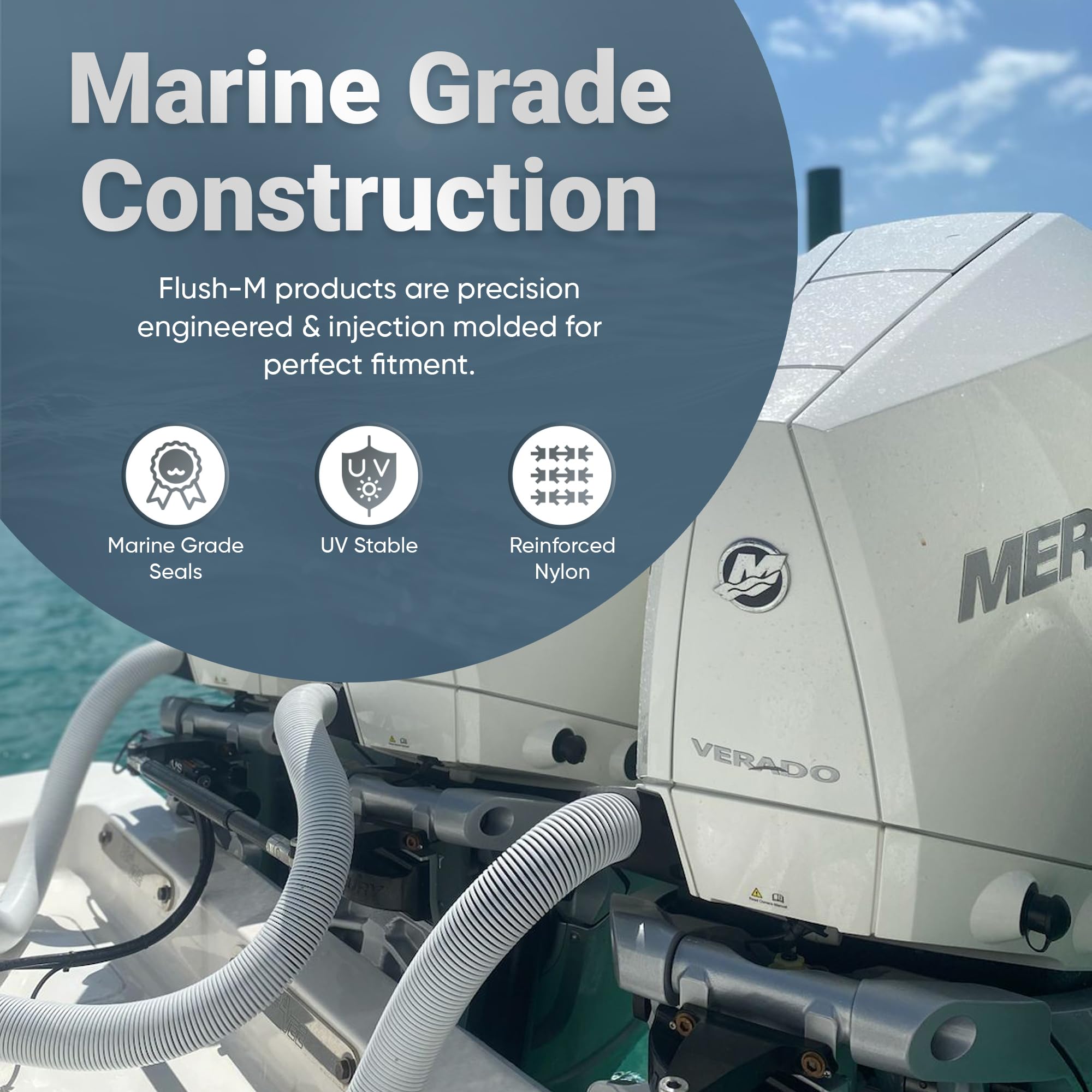 Flush-M Outboard Quick Connect Flush Kit for Mercury - Compatible with Verado, Pro XS, FourStroke, SeaPro 75HP - 500HP & V10 Models - UV Stable &