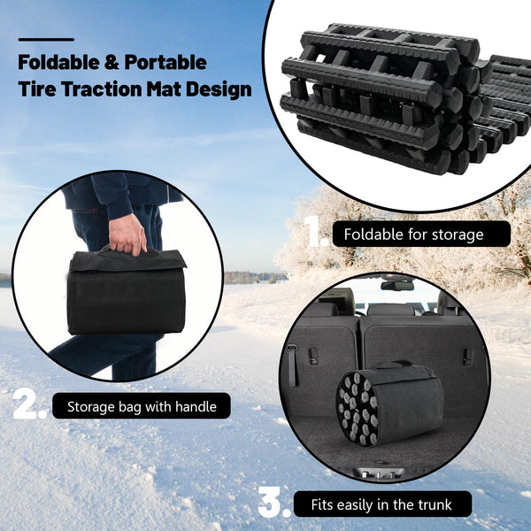 COSTWAY 2 Pack Tire Traction Mats, Folding Non-Slip TPR Recovery Track for Sand/Mud/Snow Off-road, Tire Ladder Pad Emergency Devices for Cars, Trucks, Van (100 x 21 x 3cm)
