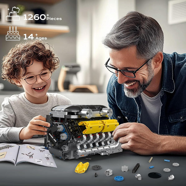 Mould King 10202 V12 Engine Building Blocks Sets, Build a Engine Model Kit That Runs, MOC Engineering Model Building Kit, 1194 PCS STEM Engineering Toys for Kids/Adults