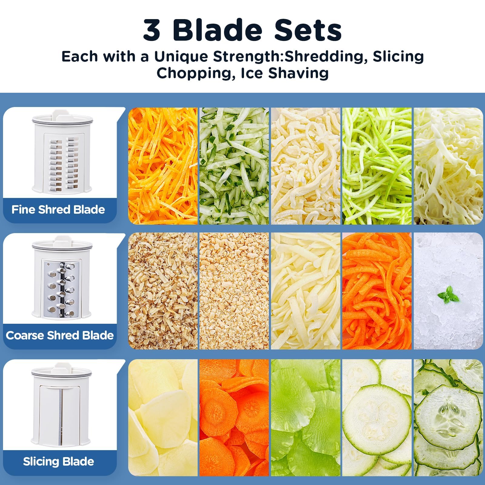 AOBOSI Electric Cheese Grater, Electric Graters for Kitchen with Large Chute for Whole Carrot Cheese Potato Slicer, 3 in 1 Vegetable Slicer with 3