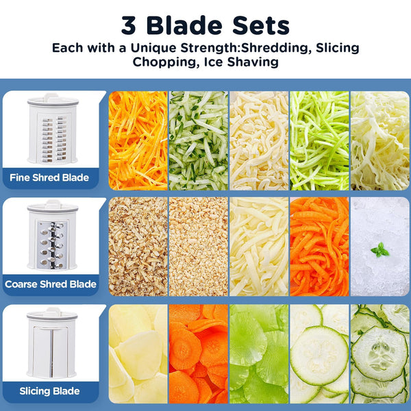 AOBOSI Electric Cheese Grater, Electric Graters for Kitchen with Large Chute for Whole Carrot Cheese Potato Slicer, 3 in 1 Vegetable Slicer with 3