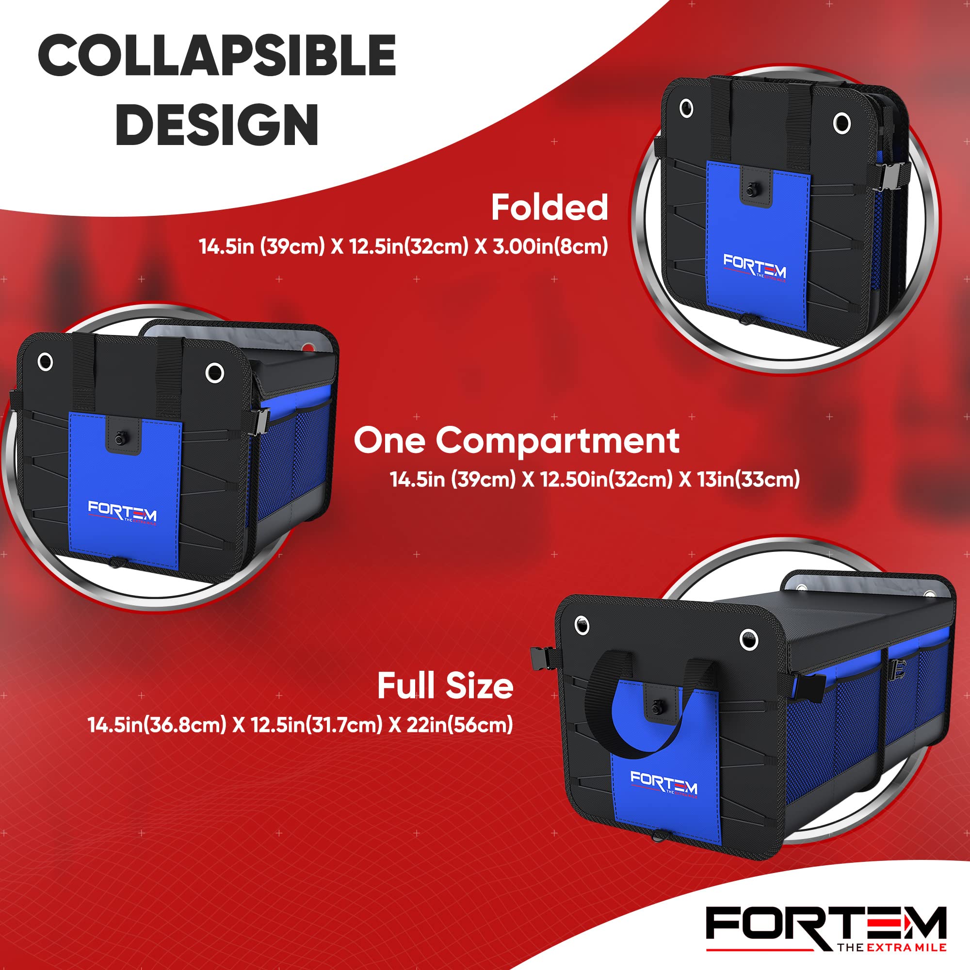 FORTEM Car Boot Organiser, SUV Boot Tidy, Trunk Storage, Collapsible Multi Compartment Car Organiser, Non Slip Bottom, Adjustable Securing Straps, Foldable Cover (65L)