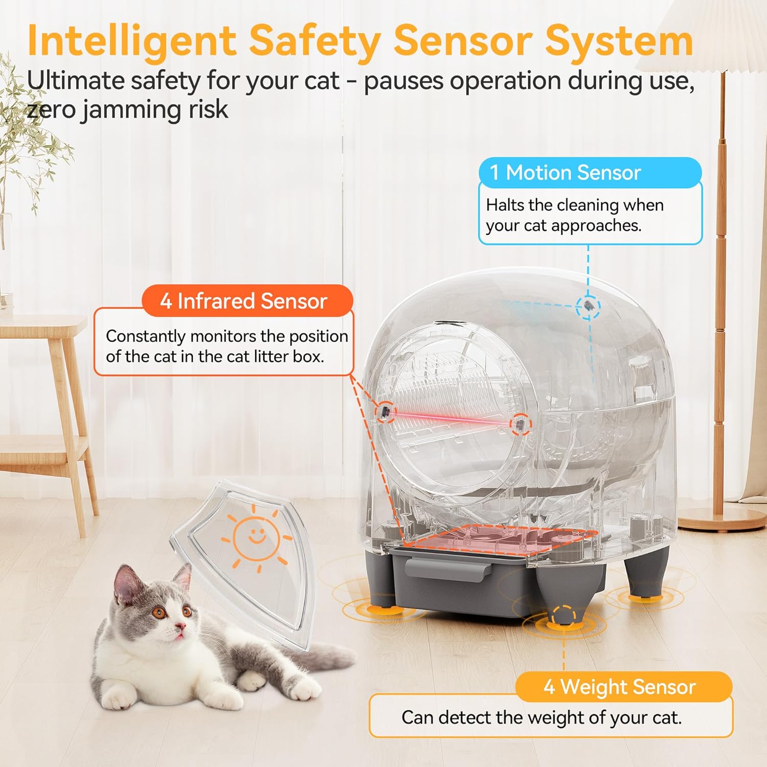 Devoko 90L Self cleaning cat litter tray,APP Control,9 safety sensors,Easy Clean litter robot,Extra Large litter boxes for Multiple Cats,Anti-pinch Smart Robot,Automatic cat litter tray for Multi-Cats