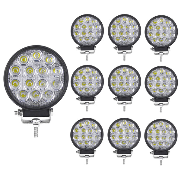 RIGIDON 2 Pcs Round Led Work Light, 4 inch 42W Flood Beam, 12V 24V Driving Lights Lamp for Car Off Road Boat Truck 4x4 SUV ATV Tractors Excavator, 6000K White, Fog Lamp