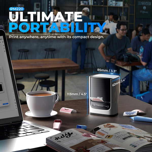 Nelko PM220 Bluetooth Thermal Label Printer, 2 Inch Portable Label Maker Machine for iOS & Android Phone, sticker printer for Clothing, Retail, Address, Barcode, Home, with 1 Roll 40x30mm（White）2 pack