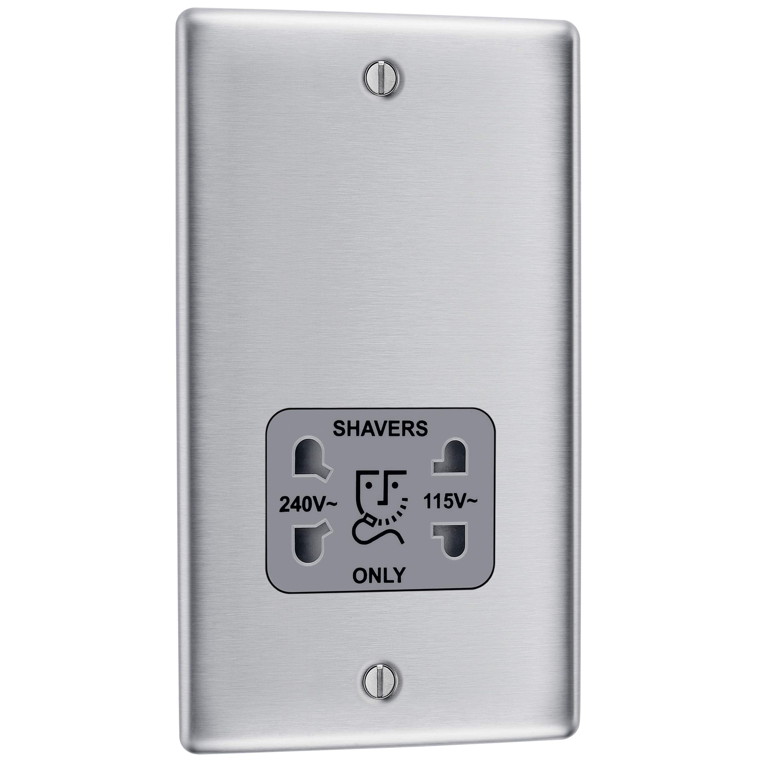 BG Electrical Cooker Switch with Socket and LED, Cooker Control Unit, Control Socket, Double Pole, Raised Profile, Round Edges, Nexus Metal, Brushed Steel, Grey Inserts, 45A, NBS70G