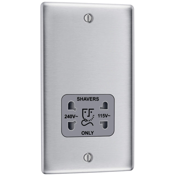 BG Electrical Cooker Switch with Socket and LED, Cooker Control Unit, Control Socket, Double Pole, Raised Profile, Round Edges, Nexus Metal, Brushed Steel, Grey Inserts, 45A, NBS70G