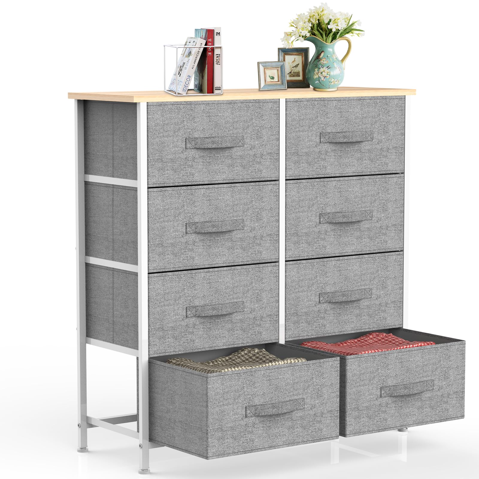 IMURZ Chest of Drawers,Fabric Storage Drawers wtih 8 Units Large Storage Space,Sturdy Steel Frame Chest of Drawers Bedroom for Living Room, Hallway