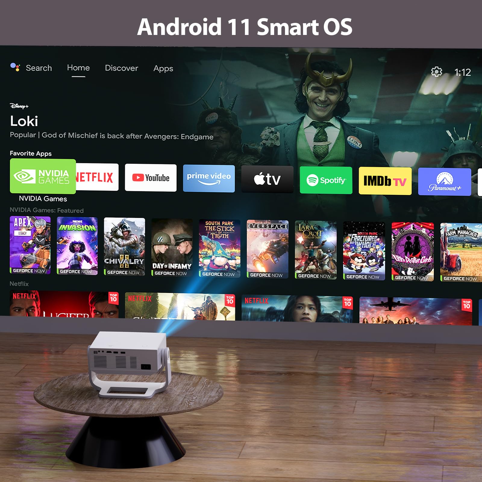 Wielio Smart Projector Built-in Apps, 500ANSI Native 1080P 4K Supported, WiFi 6 & Bluetooth 5.2, Low Fan Noise (<29.8dB), 120° Adjustable Stand, Auto Keystone, Projector for iOS/Android/PS5