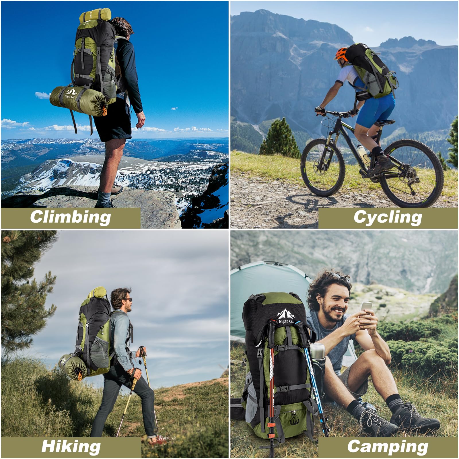 Night Cat Hiking Backpack Rucksack Bag 70L 90L Large For Men Travel Trekking Camping Climbing Cycling With Rain Cover Waterproof Lightweight