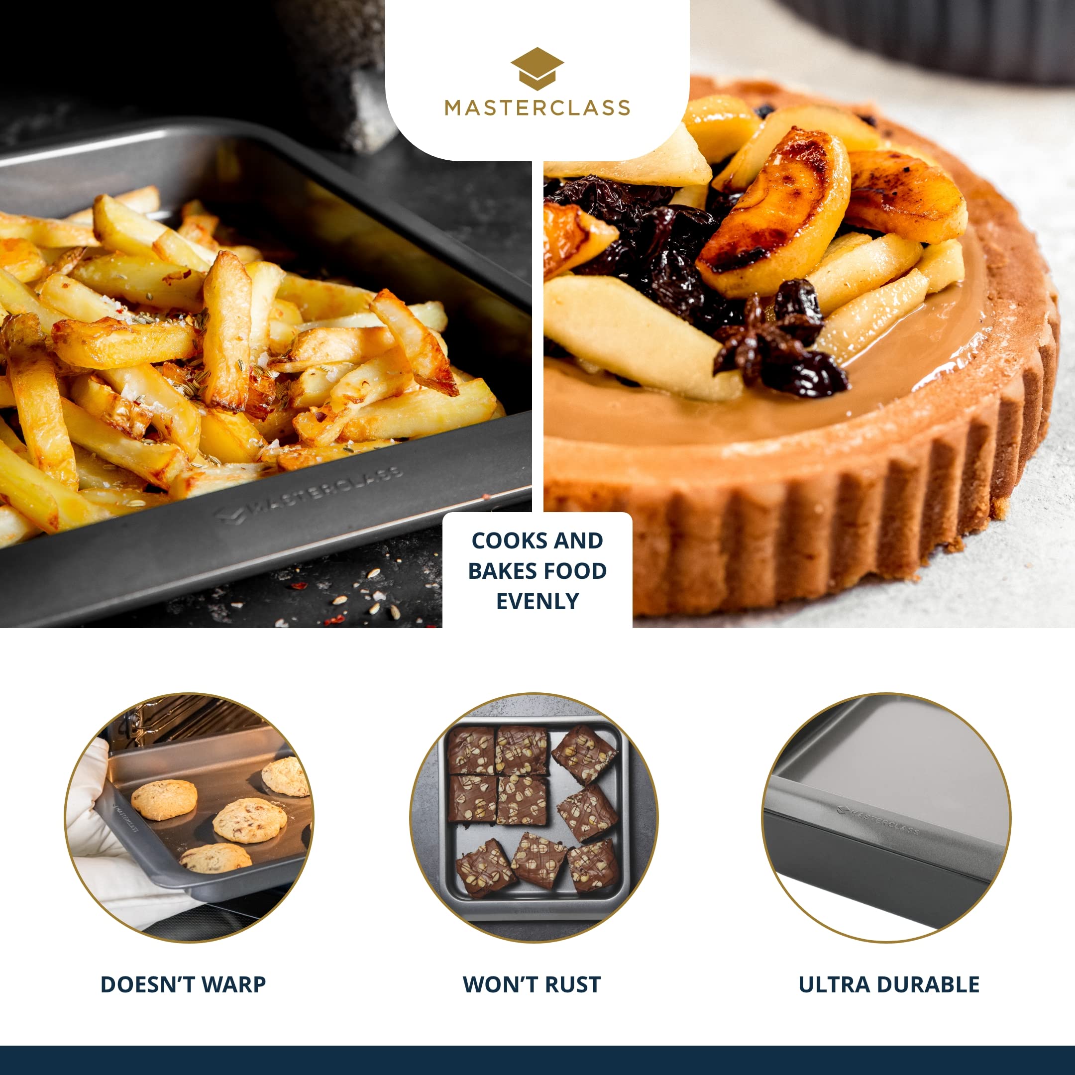 MasterClass Smart Space Non Stick Bakeware/Baking Set, Carbon steel, Grey, 7 Pieces