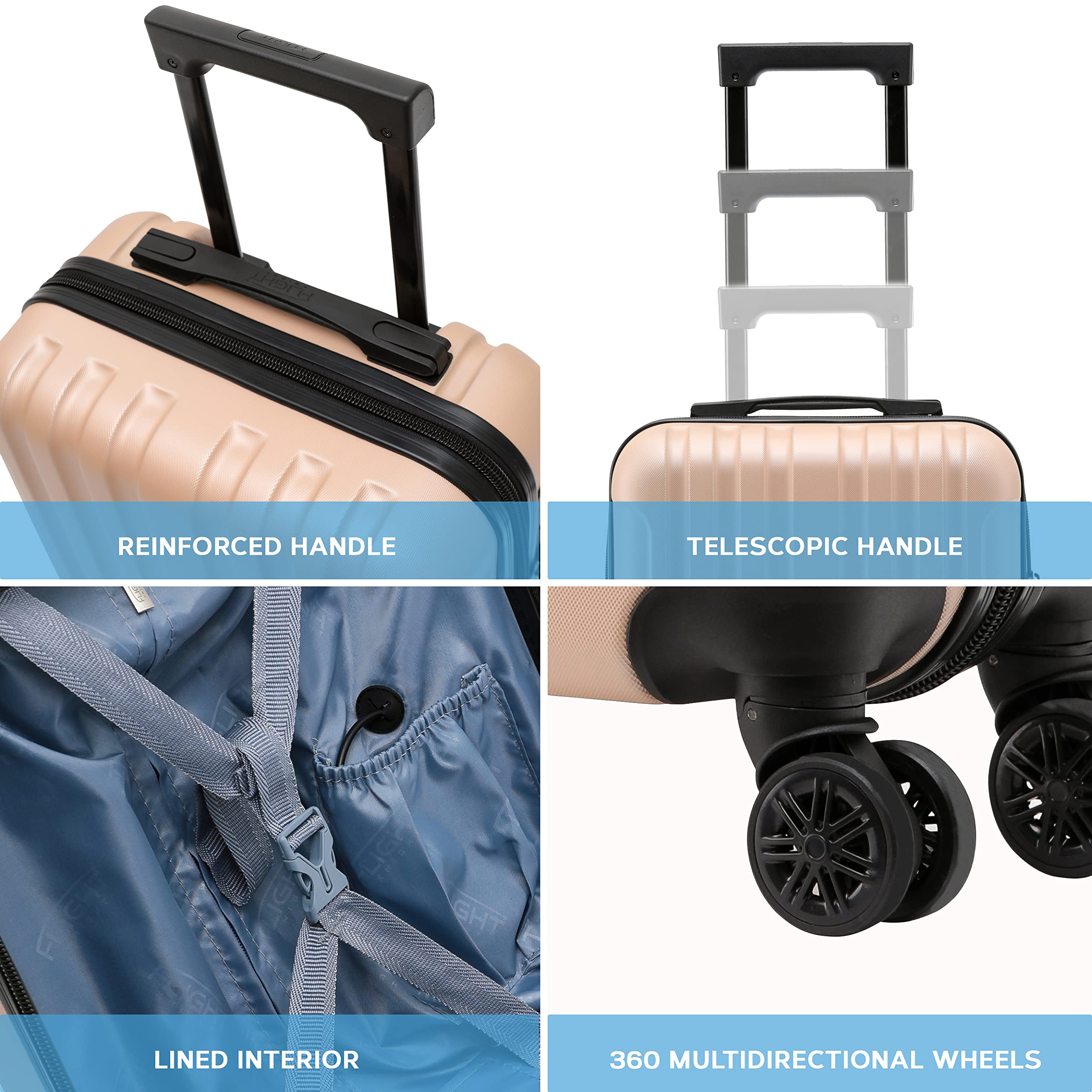 Flight Knight Premium Lightweight Suitcase - Built-in TSA Lock - 8 Spinner Wheels - ABS Hard Shell Check in Highly Durable Luggage - Medium - 67x45x26cm