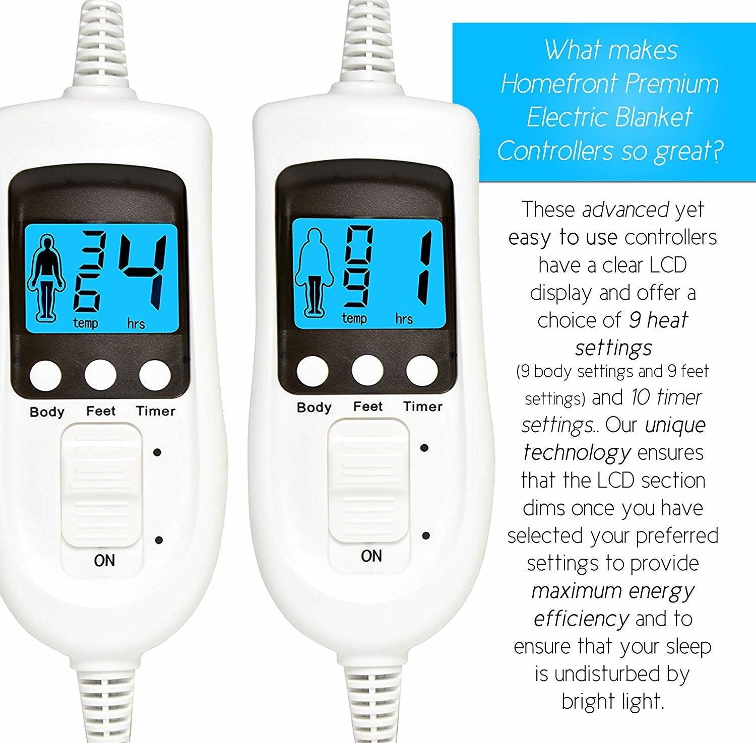 Homefront Electric Blanket King Size Bed Dual Control - 152x203x40cm - Fleece Fitted Heated Mattress Cover Underblanket with Skirt - Overheat