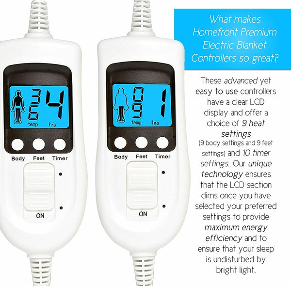 Homefront Electric Blanket King Size Bed Dual Control - 152x203x40cm - Fleece Fitted Heated Mattress Cover Underblanket with Skirt - Overheat