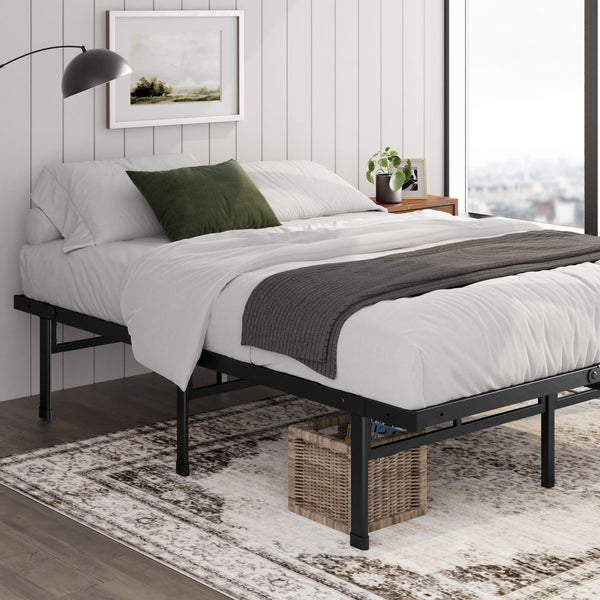 ZINUS Justin Double Bed frame - Bed 135x190 cm - 36cm Height - Metal bed frame with Underbed storage and steel slat support - Black