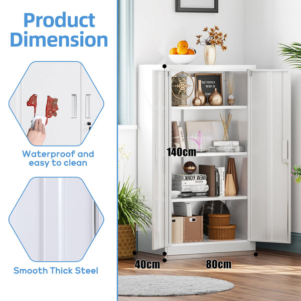 Metal Storage Cabinet with 2 Door and 3 Adjustable Shelves,140X80x40CM Steel Cabinet for Warehouse,Garage,Home,Office,Easy Assemble Required(Black/White)