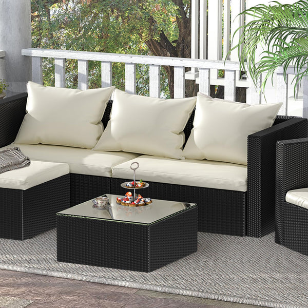 bigzzia Rattan Garden Furniture Set, 4 piece Patio Rattan furniture sofa Weaving Wicker includes 2 Armchairs,1 Double seat Sofa and 1 table (Black)