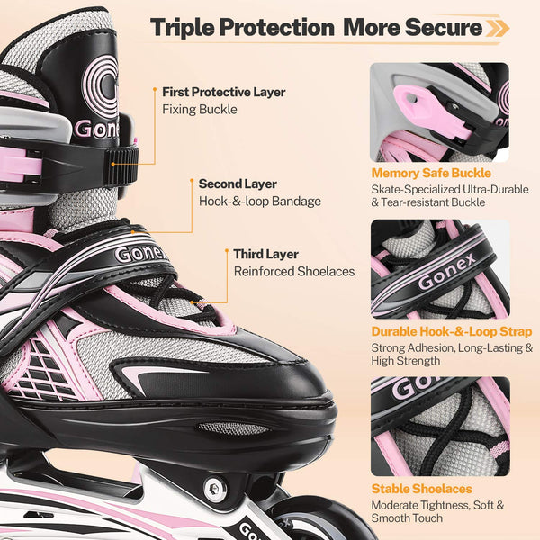 Gonex Children?s Inline Skates, Adjustable Inline Skates for Boys and Girls, EU 31-42, Pink, S