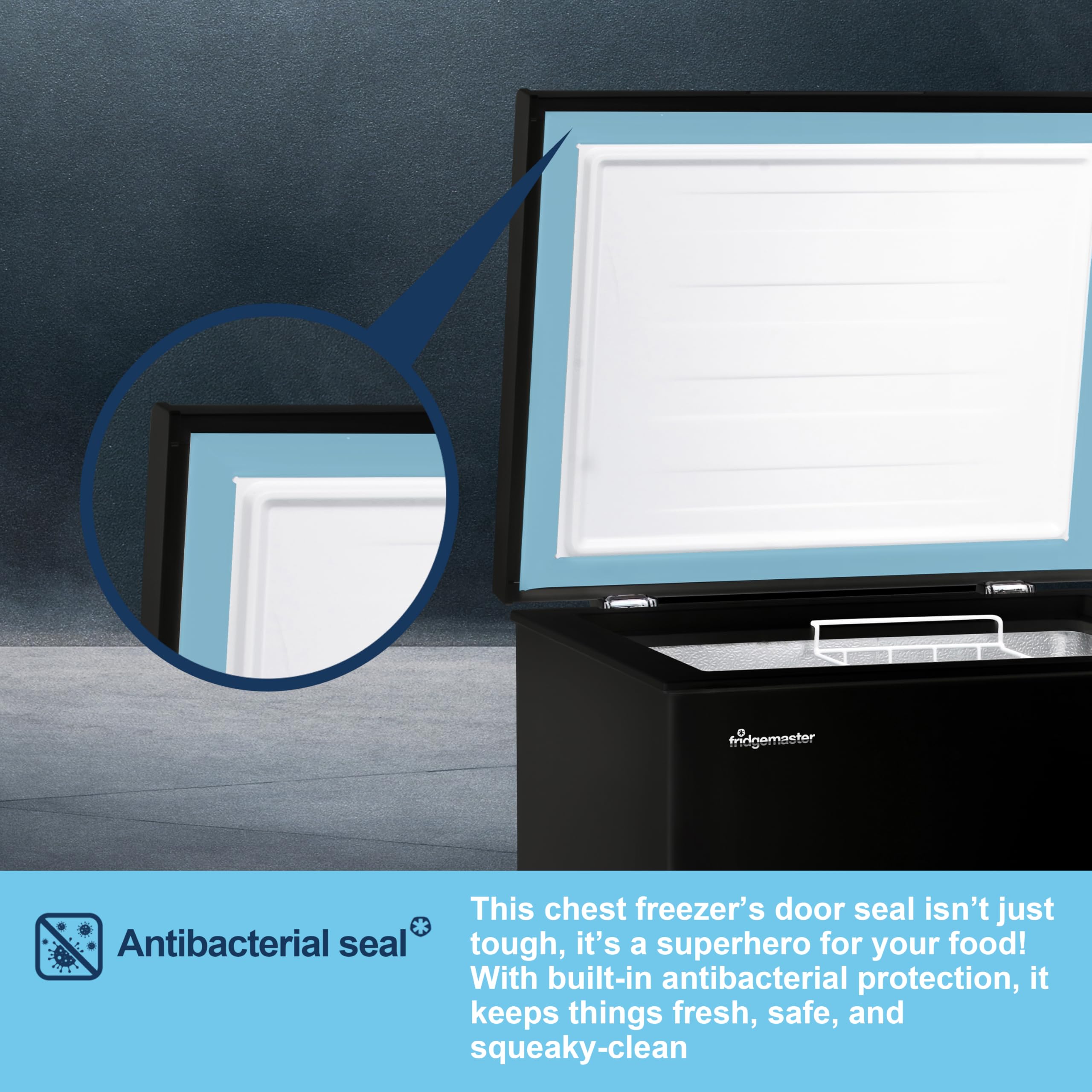 Fridgemaster MCF142EB 142L Chester Freezer 4 Star Freezer Rating - 55.9D x 62.5W x 85.4H cm Black with Recessed Handle - E Rated