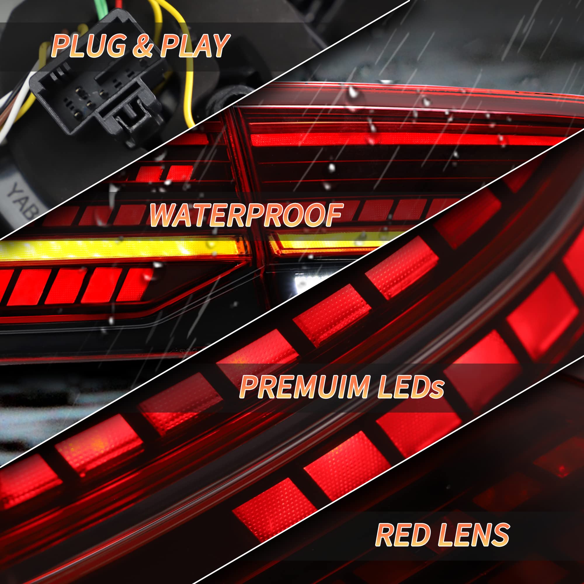 VLAND LED Rear Lights compatible with Golf MK7 Golf MK7.5 Hatchback 2012-2020 [Not fit MK7.5 GTI & R], w/Sequential indicator, Driver & Passenger Side - Red